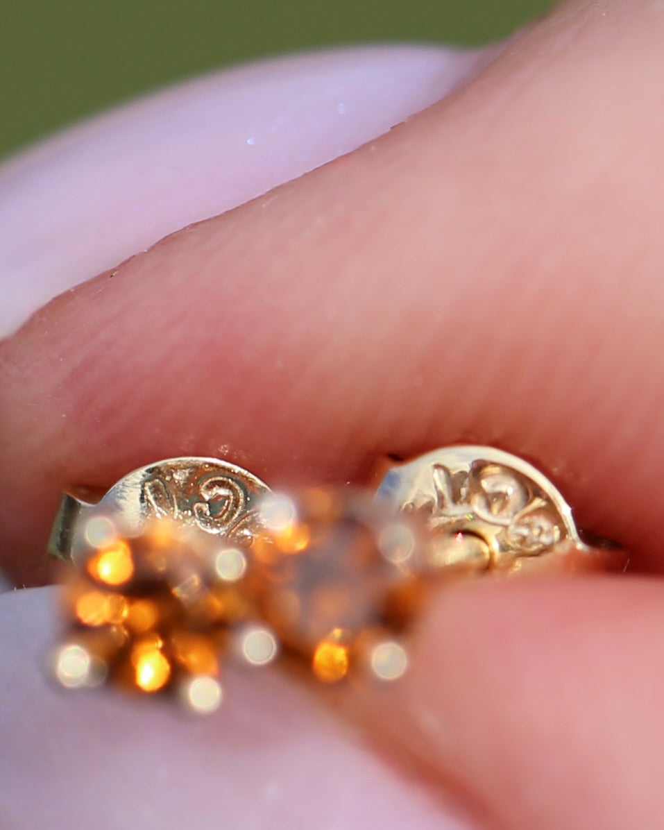 0.3ct Vibrant Burnt Orange Australian Zircon Studs, 9ct Yellow Gold, 0.48g