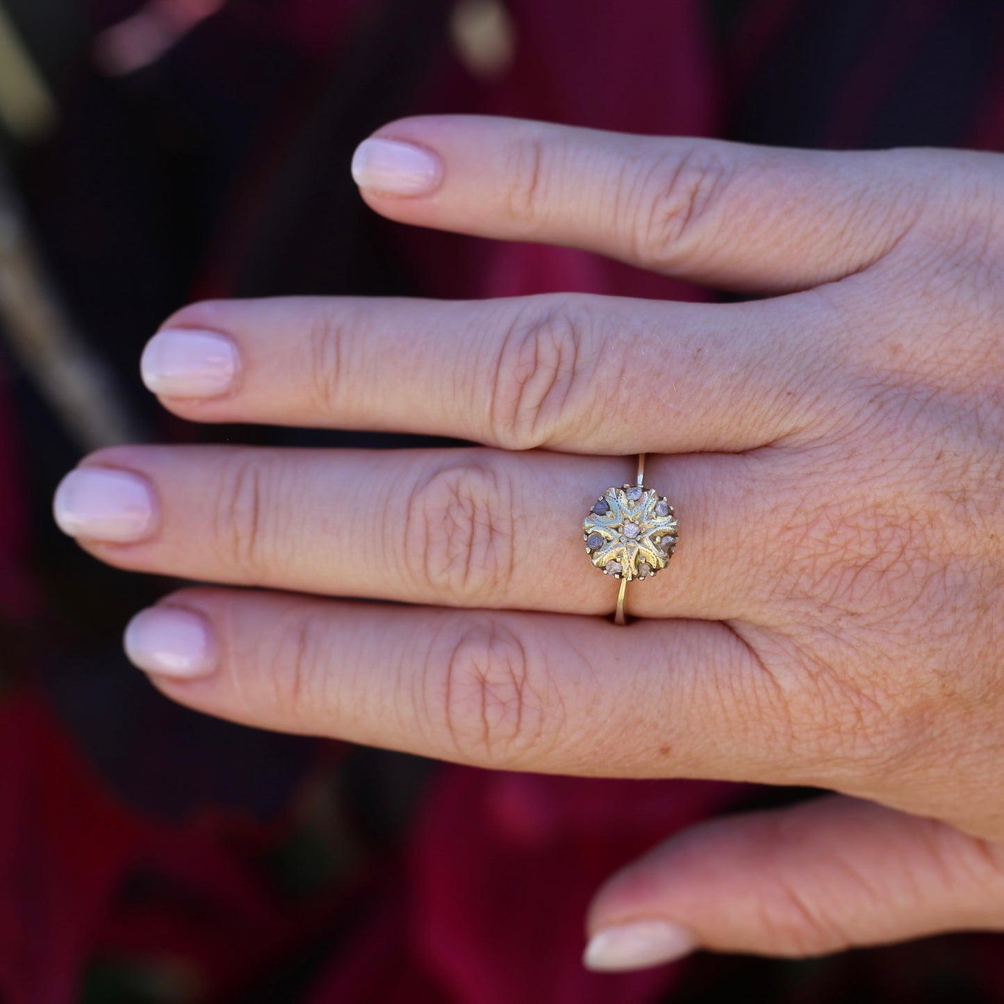 Rustic Handmade Likely Victorian Rose and Table Cut Diamond & Quartz Ring, approx 12ct Yellow Gold, size T or 9.5