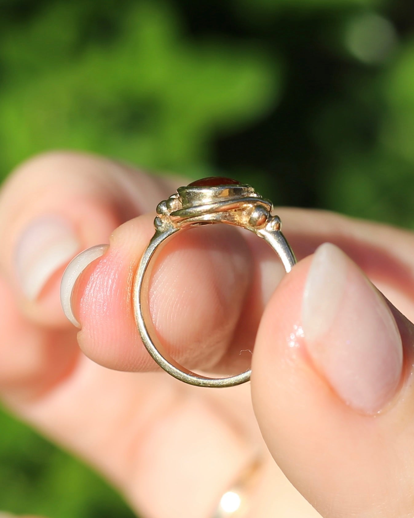 Bezel Set Carnelian Cabochon Signet Type Ring, 9ct Yellow Gold, size I1/2 or 4.5