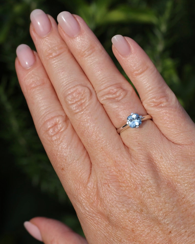 1ct Natural Aquamarine Cushion Cut Ring, Silver, size M1/2 or 6.5, 2.63g