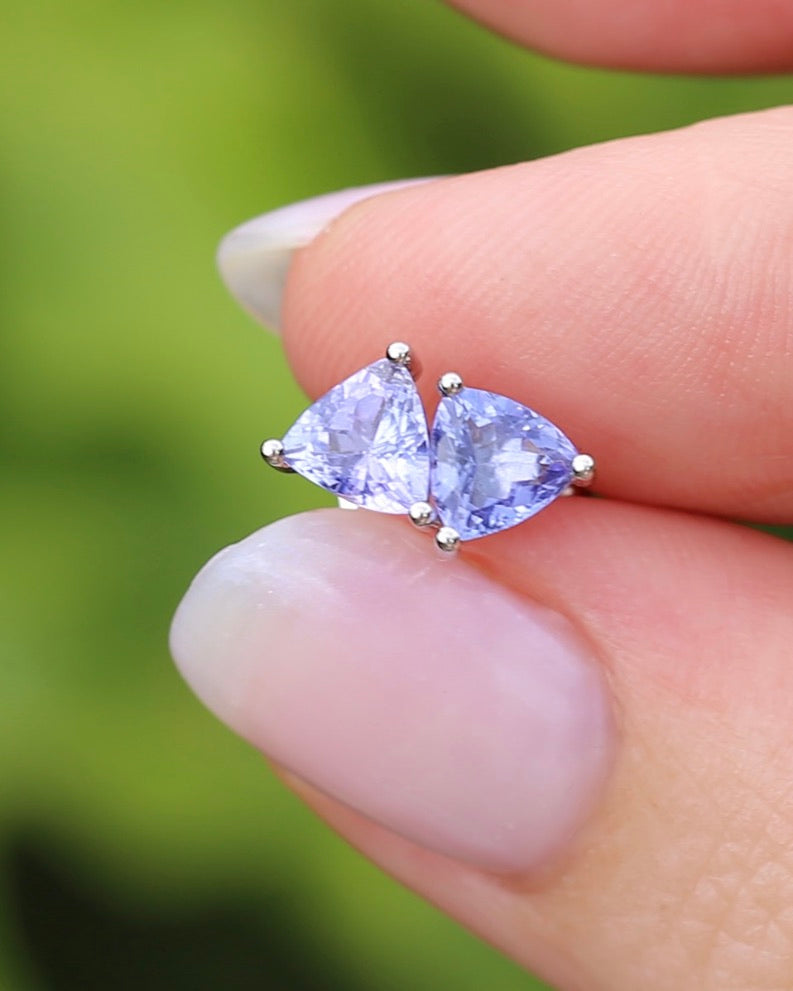 Trillion Cut Tanzanite Earrings, 14ct White Gold, 1.32g
