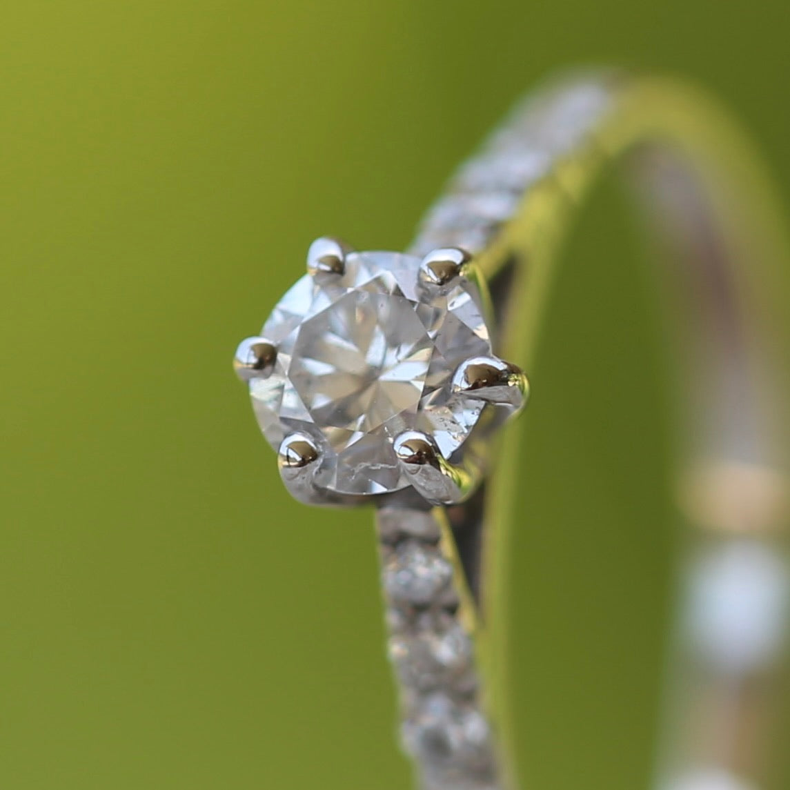 On hold Early Brilliant Cut 0.45ct Diamond Ring, with Grain Set Diamond Shoulders, 18ct White Gold, size 6.5 or M1/2