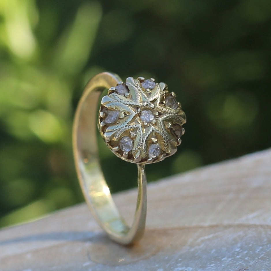 Rustic Handmade Likely Victorian Rose and Table Cut Diamond & Quartz Ring, approx 12ct Yellow Gold, size T or 9.5