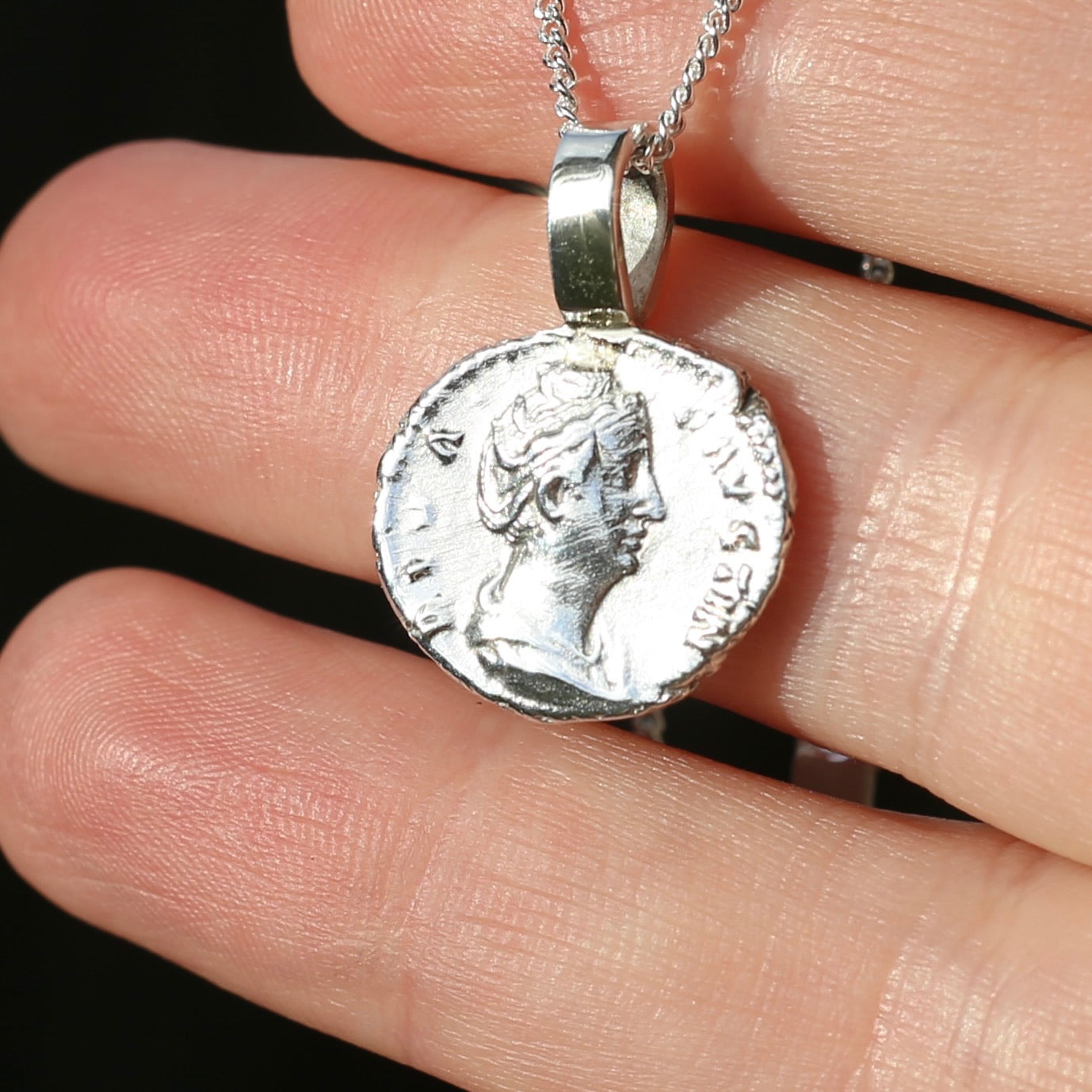 Faustina the Elder Coin Pendant,Cast From a 141-161AD Silver Denarius, avail in  Silver and Gold