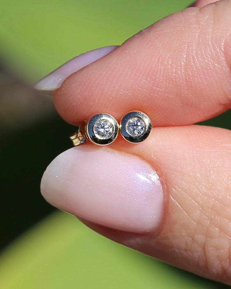 0.15ct Bezel Set Natural Diamond Studs, 9ct Yellow Gold, 0.85g