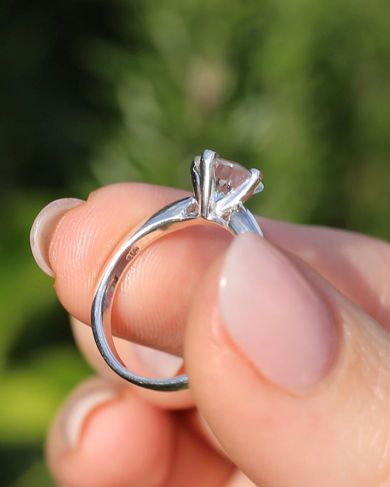 1ct Natural Aquamarine Cushion Cut Ring, Silver, size M1/2 or 6.5, 2.63g