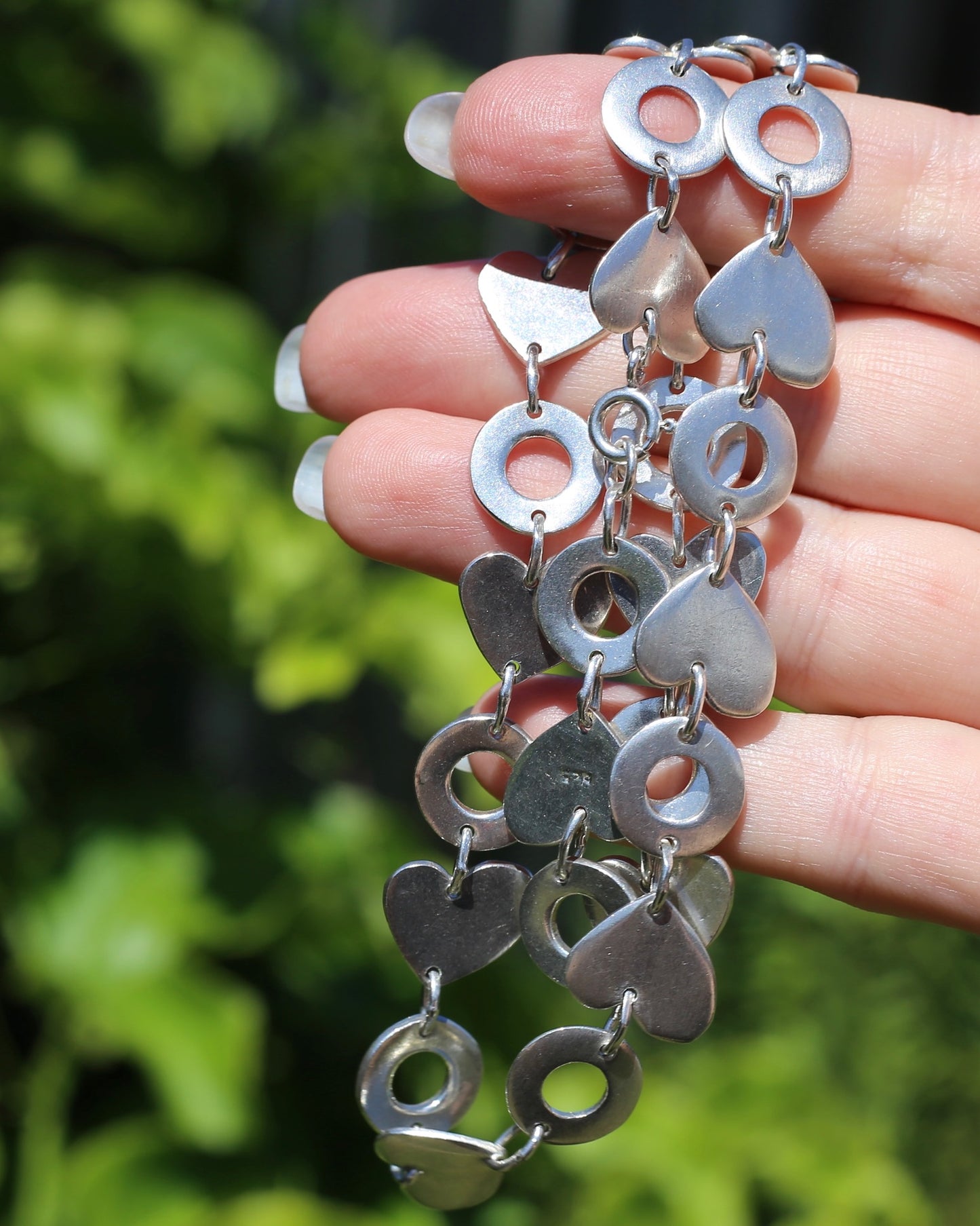 Fabulous Modernist Inspired Hearts and Lilypads Necklace, Sterling Silver, 43cm, 42.3g