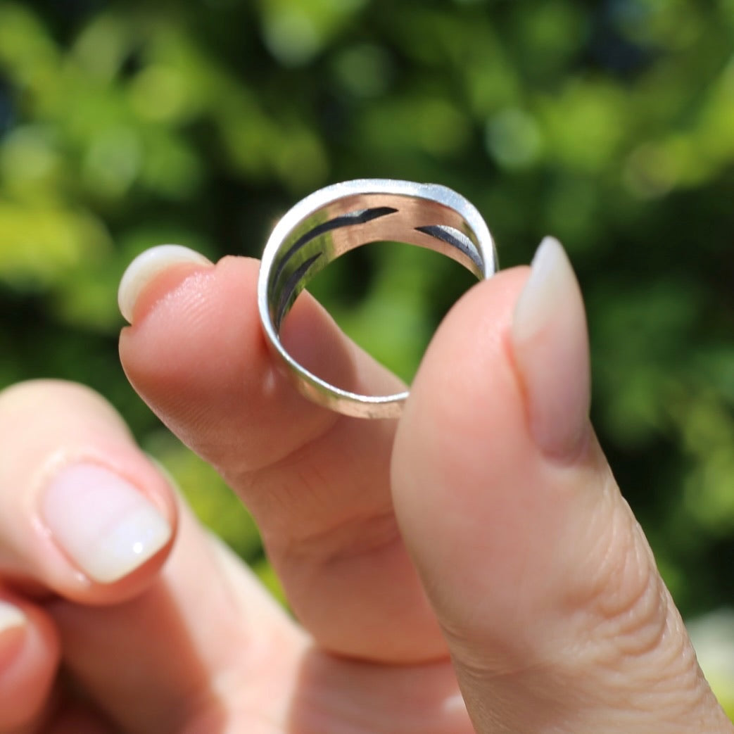 Rustic Silver Ribbon Ring, size P or 7.5 - fits more like an N1/2 or 7 due to width