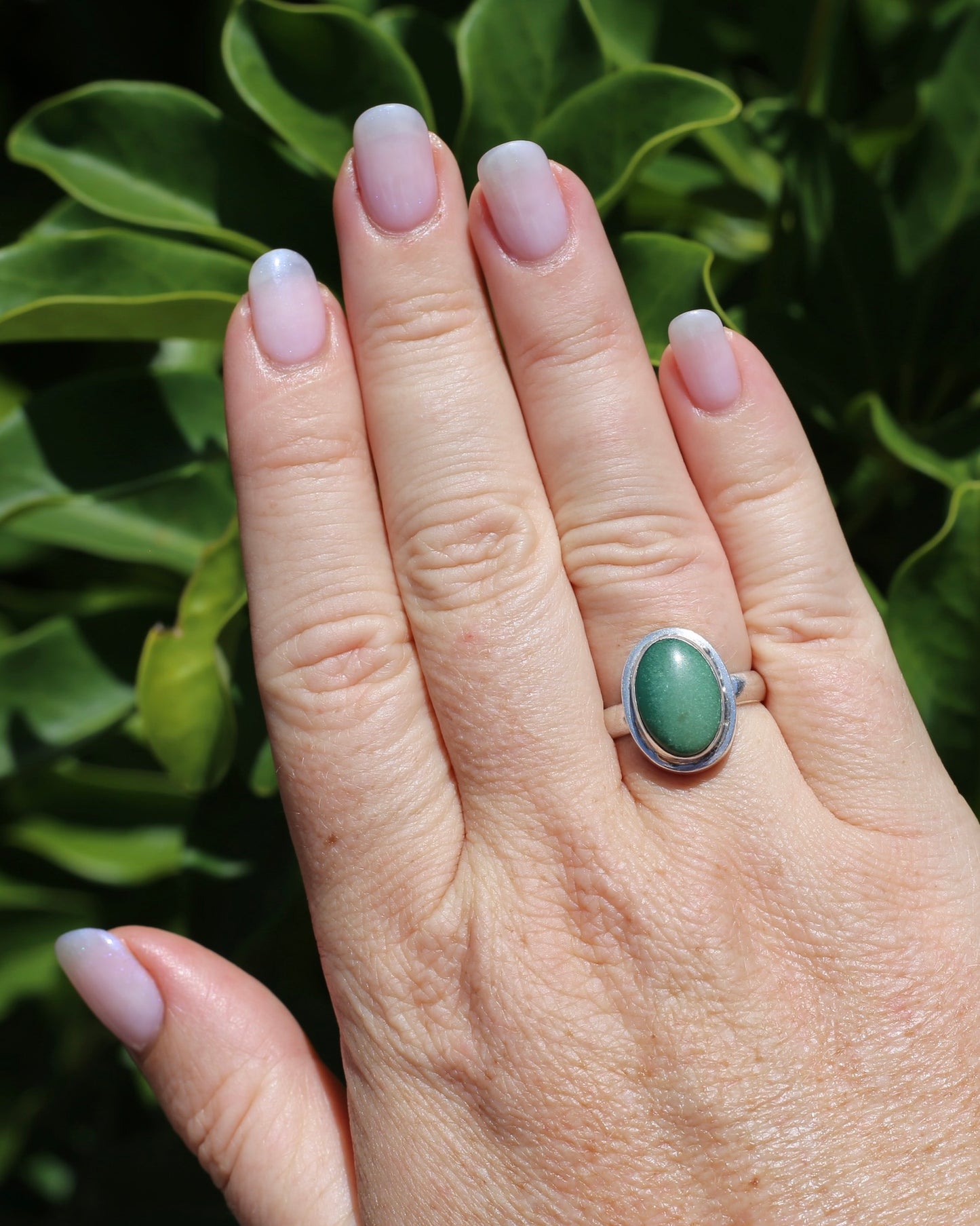 Natural Green Turquoise Bezel Set Ring, Sterling Silver, size P or 7.5, 6.0g