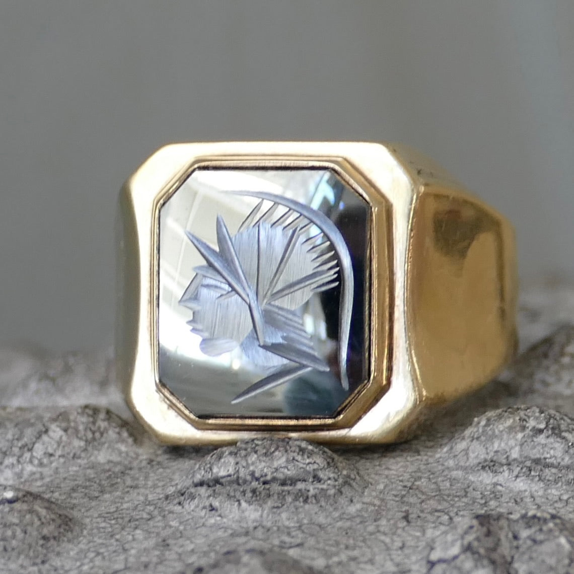 Intaglio roman soldier on sale ring