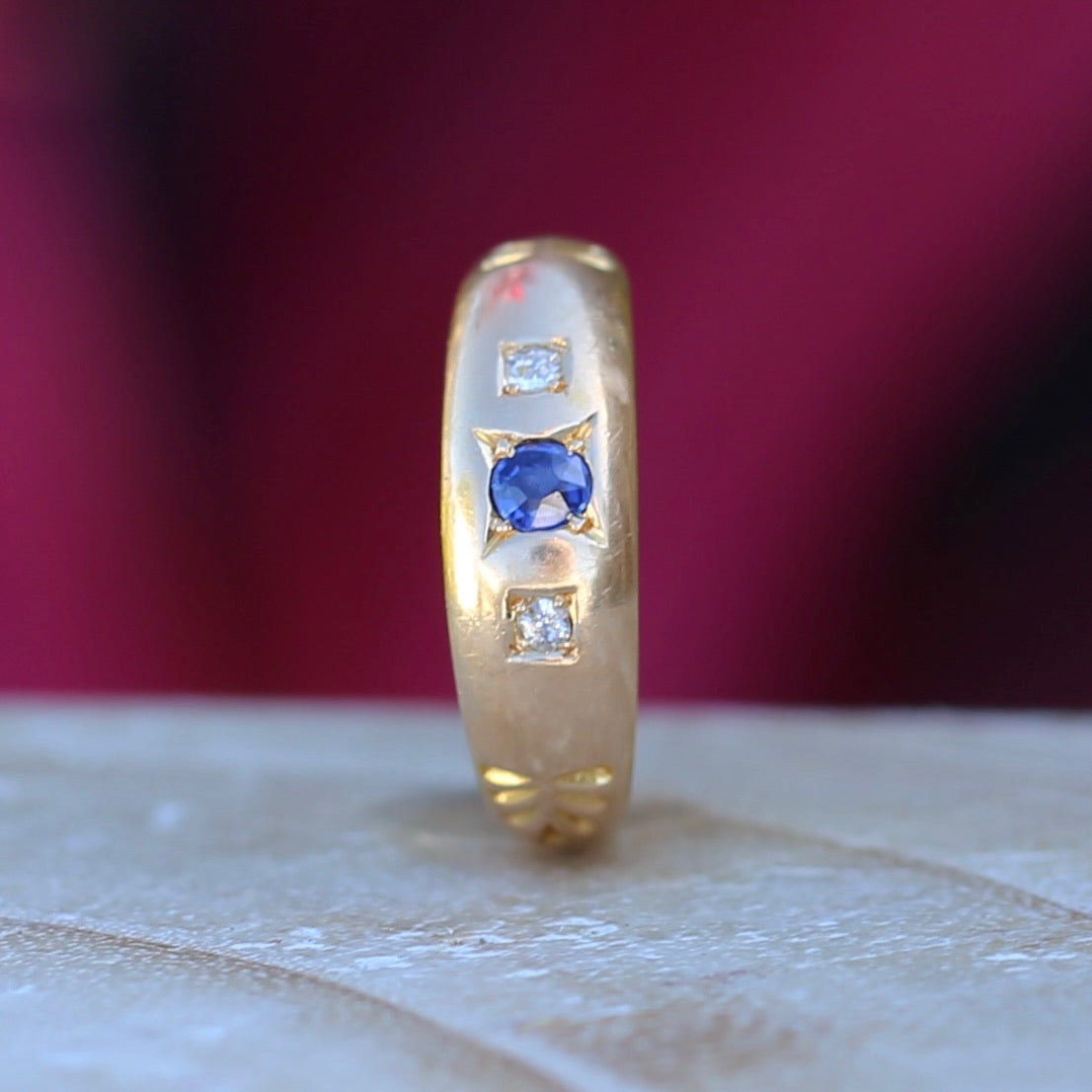 1896 Old Cut Sapphire and Diamond Gypsy Set Ring, 18ct Yellow Gold, size N or 6.75