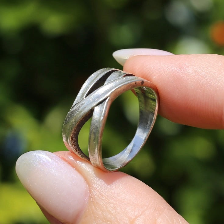 Rustic Silver Ribbon Ring, size P or 7.5 - fits more like an N1/2 or 7 due to width