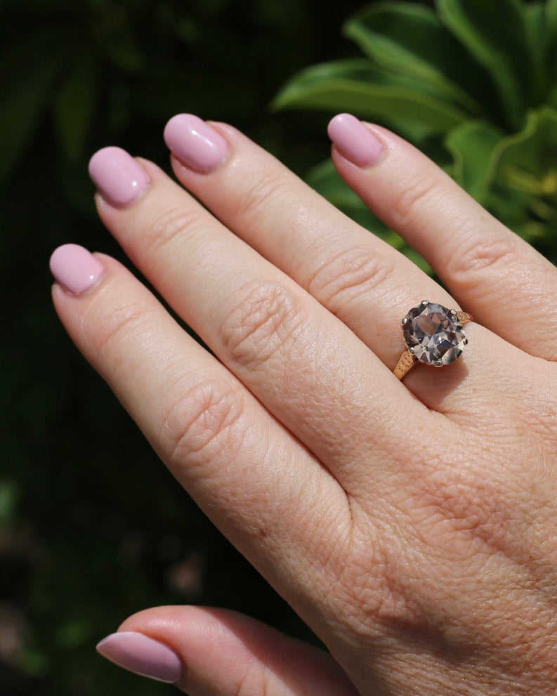 5.68ct Oval Natural Australian Zircon, In 1973 Birmingham Made Ring, 9ct Yellow Gold, size O1/2 or 7.5, 3.41g