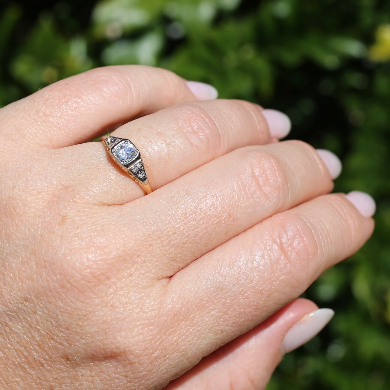 Antique Circa 1915 Old European Cut Solitaire, 18ct White and Yellow Gold, size M1/2 or 6.5