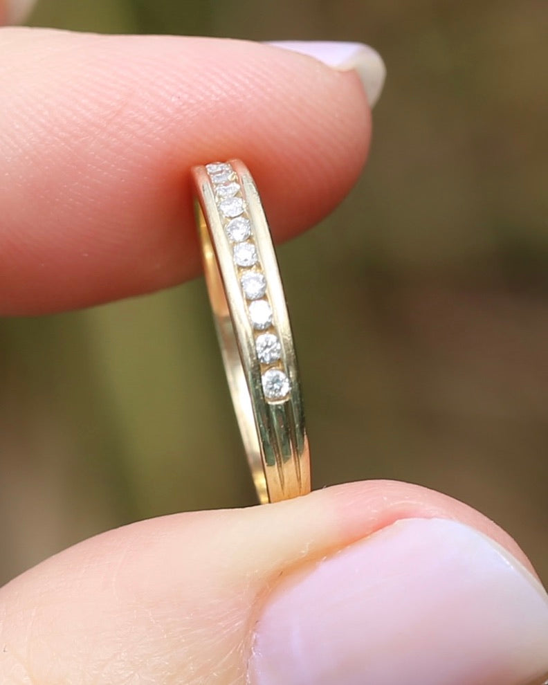 0.2ct Channel Set Natural Diamond Band, 9ct Yellow Gold, size P or just over 7.5, 1.78g