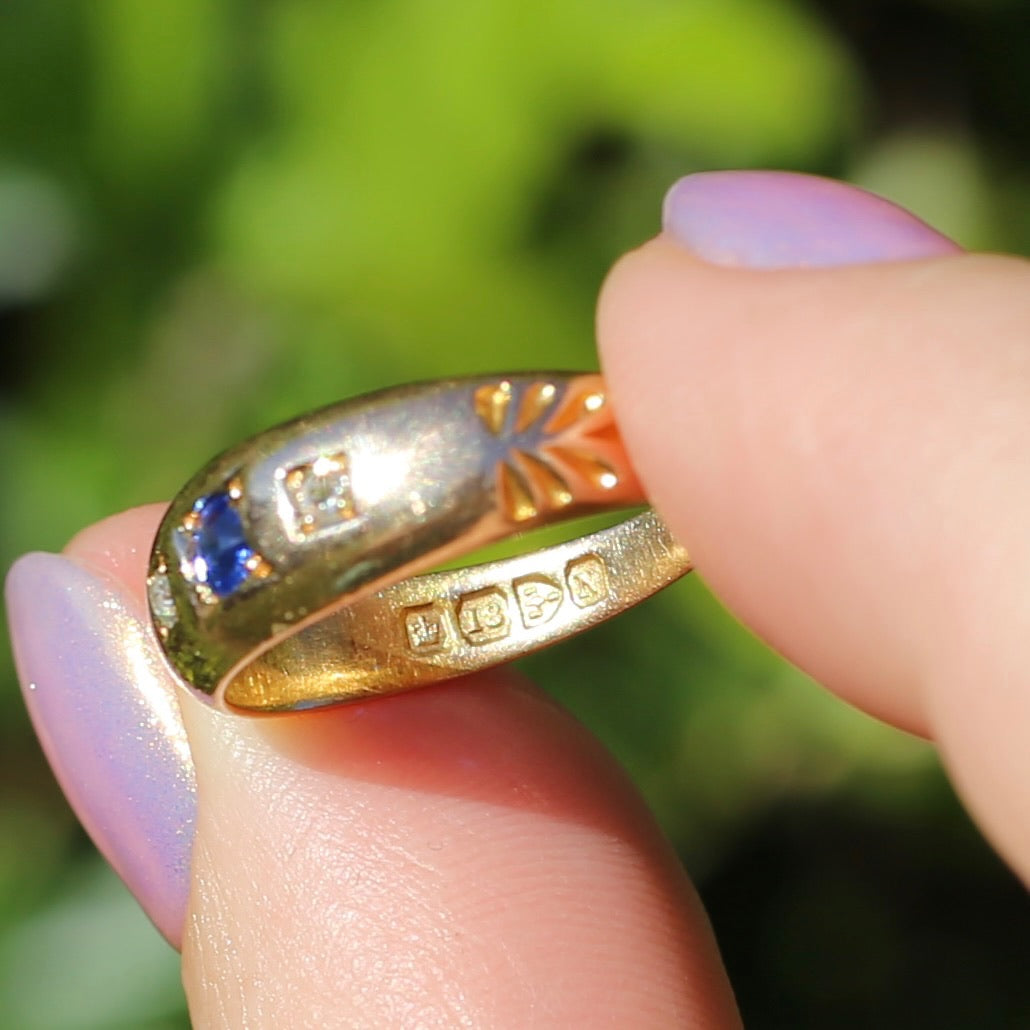 1896 Old Cut Sapphire and Diamond Gypsy Set Ring, 18ct Yellow Gold, size N or 6.75