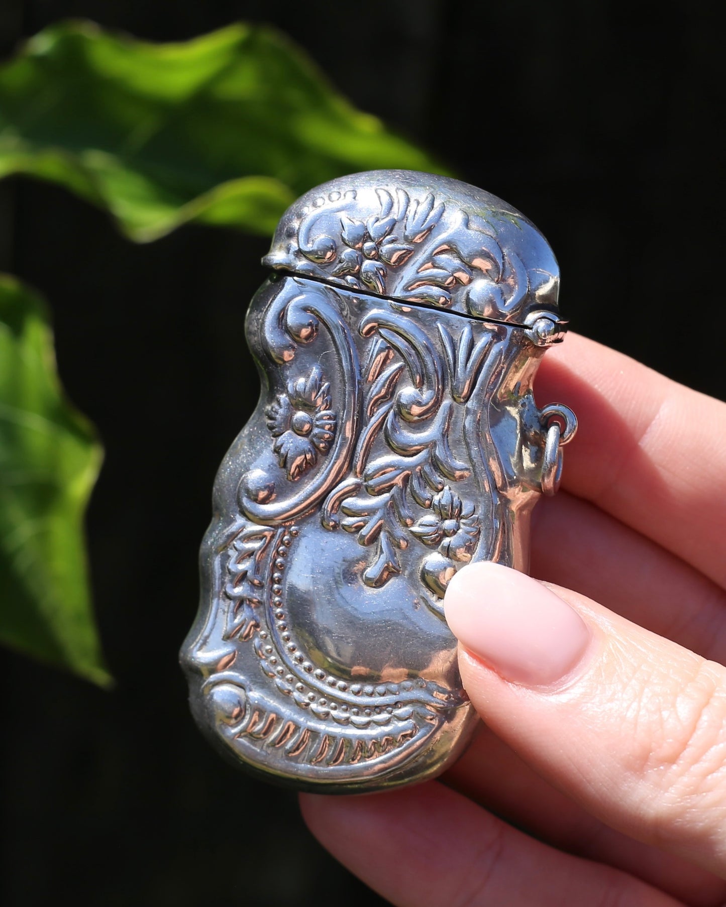 Art Nouveau Inspired Floral Repousse Vesta Case, Sterling Silver, 30.6g