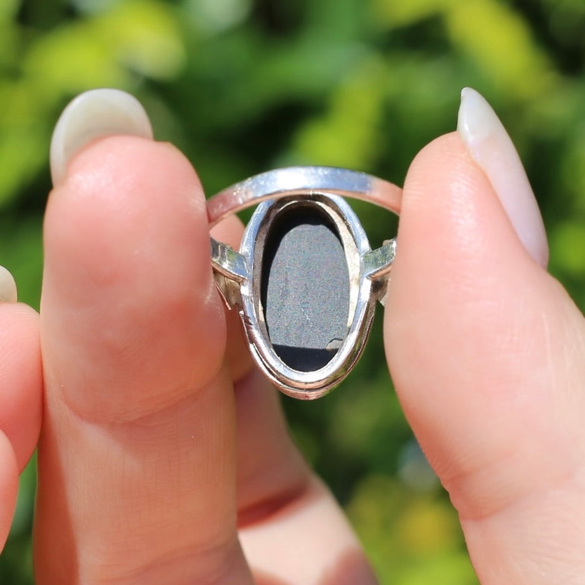 Oval Black Onyx Bezel Set Ring, sterling silver, size L or 5.75