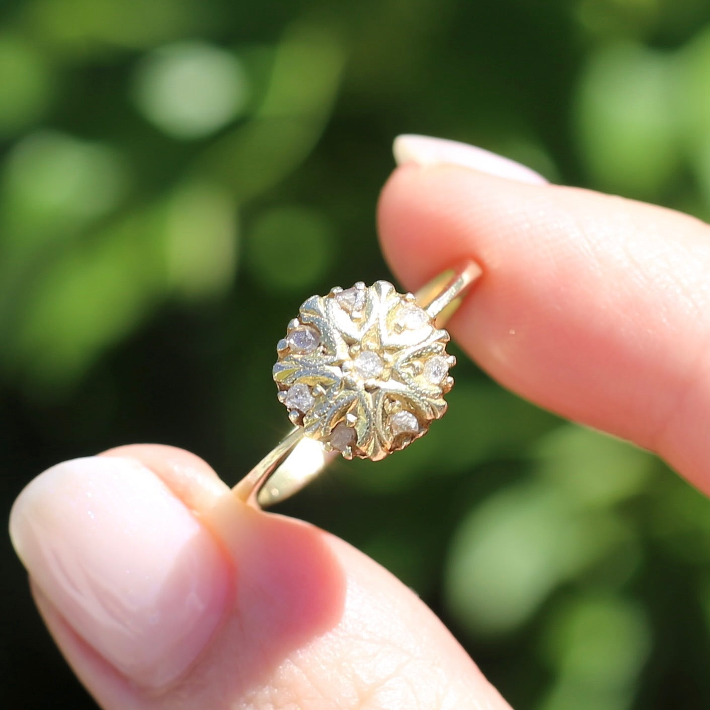 Rustic Handmade Likely Victorian Rose and Table Cut Diamond & Quartz Ring, approx 12ct Yellow Gold, size T or 9.5