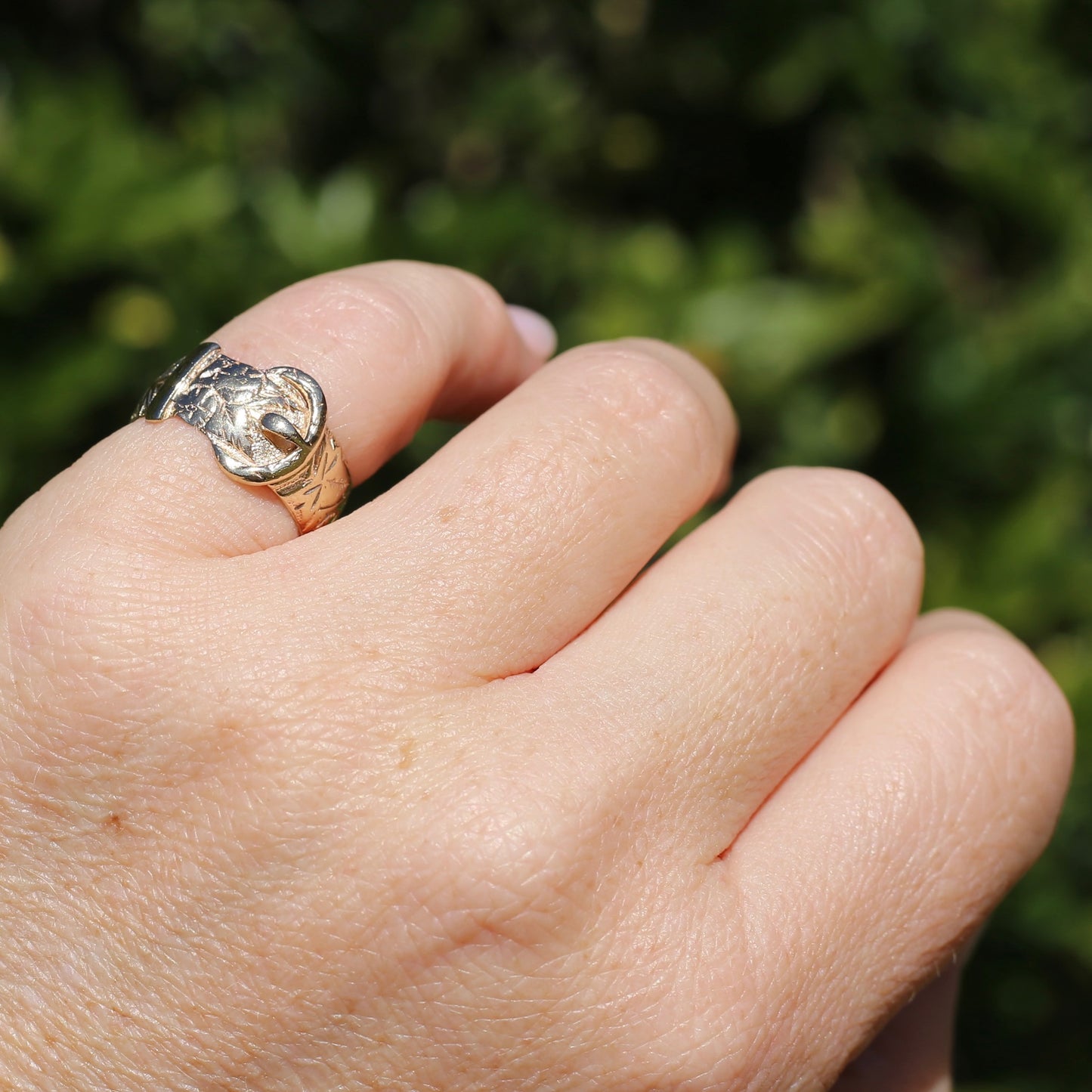 Decorative Gold Buckle Ring, 9ct Yellow Gold, size 6 or L1/2