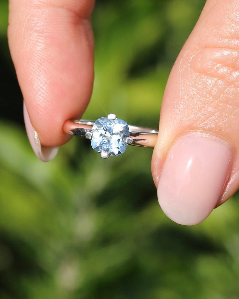 1ct Natural Aquamarine Cushion Cut Ring, Silver, size M1/2 or 6.5, 2.63g