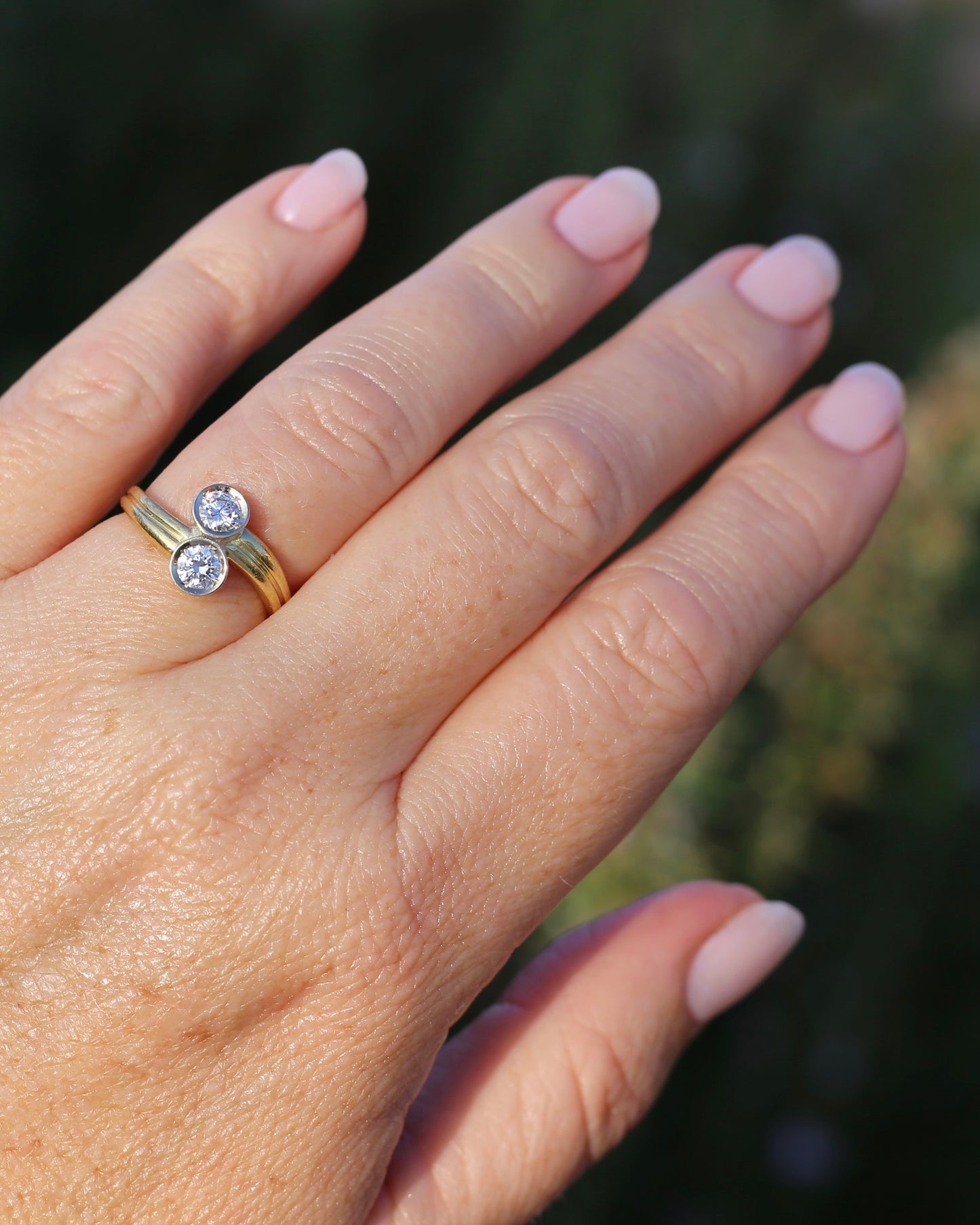 Vintage Toi Et Moi Two Stone Natural Diamond Ring, 18ct Yellow and White Gold Ring, size P1/2 or just over 7.75, 4.42g, with valuation