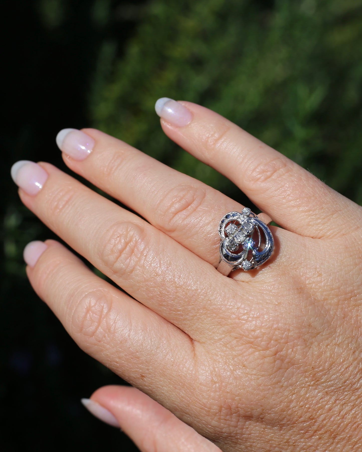 Old Cut and Early Brilliant Cluster Clover Ring, 9ct White Gold, size O or 7