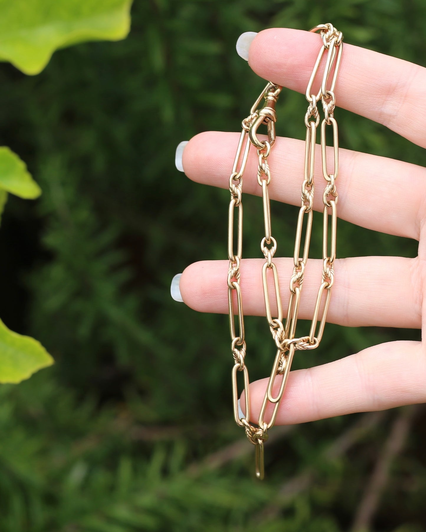 Vintique Trombone and Love Link Chain Single Albert Clasp, 9ct Gold, 51cm or 20 inches, 22.5g