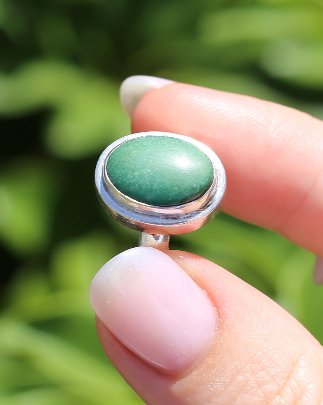 Natural Green Turquoise Bezel Set Ring, Sterling Silver, size P or 7.5, 6.0g