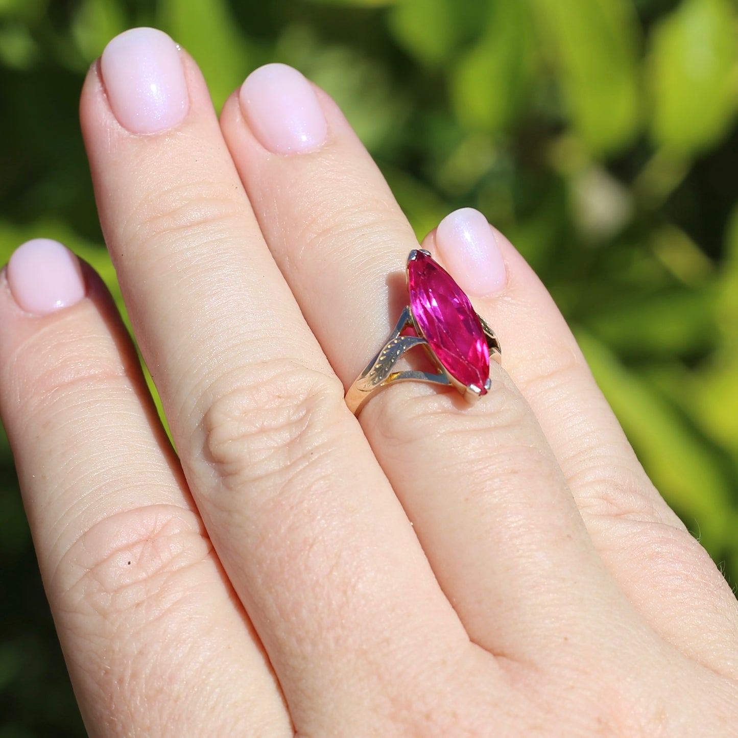 Mid Century Russian Synthetic Ruby Ring, 14ct Rosey Gold, size L1/2 or 6