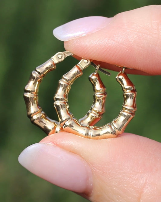 Italian Made UnoAErre Bamboo Earrings, 9ct Yellow Gold, 18mm, 1.27g