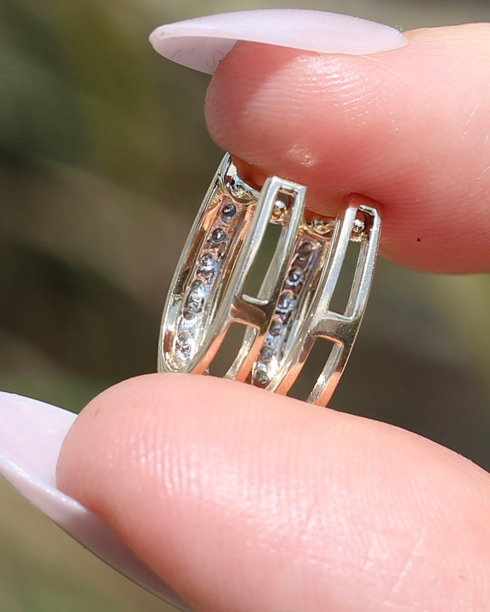 Mixed Metal Natural Diamond Huggies, 10ct Yellow and White Gold, 16 x 3.4mm, 2.45g