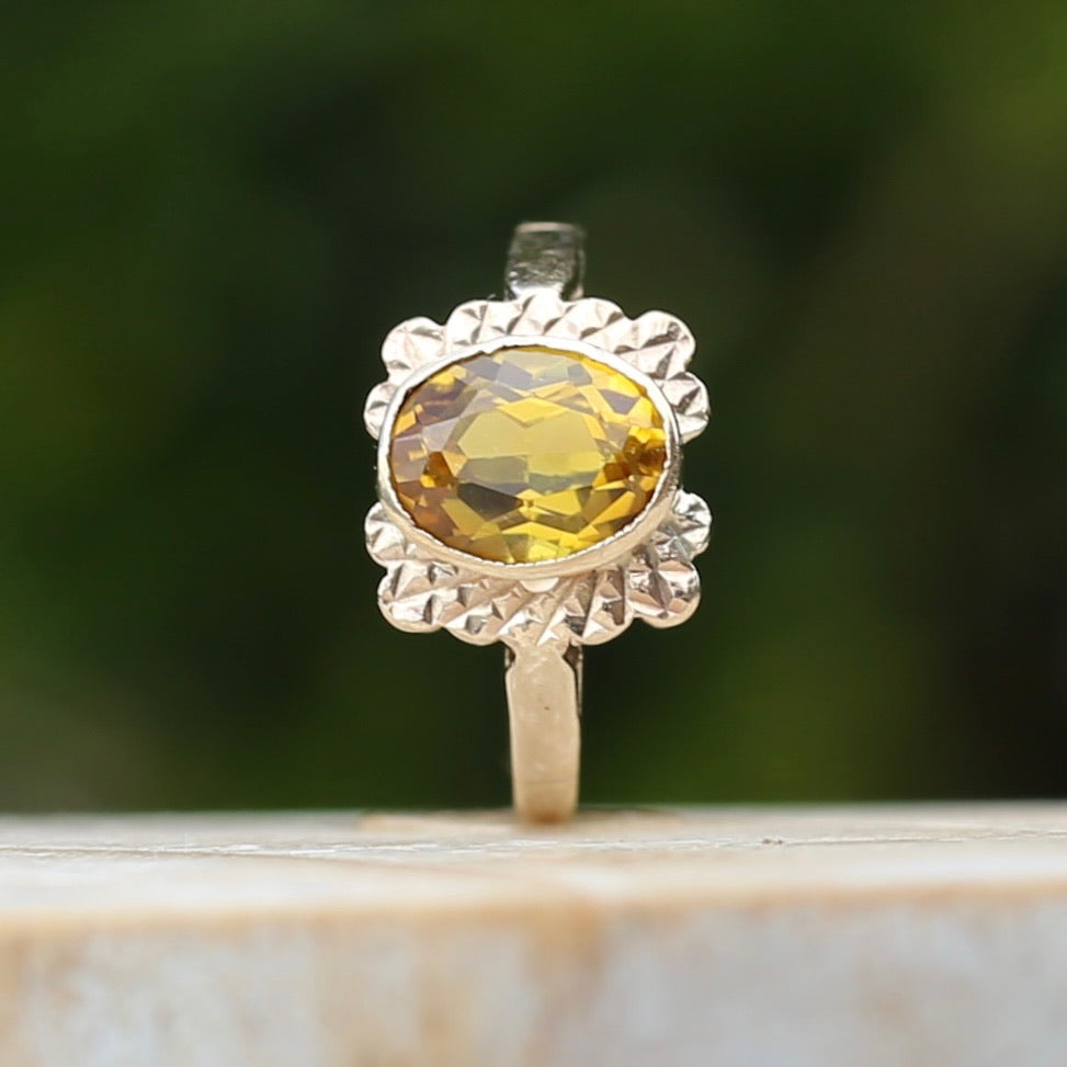 1994 Yellow Sapphire With Detailed Edges, 9ct Yellow Rosey Gold, size P or 7.5