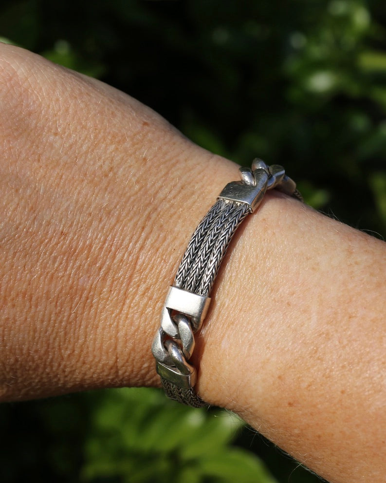 Chunky Foxtail and Curb Bracelet, Sterling Silver, 17.5cm or just under 7 inches, 40.7g