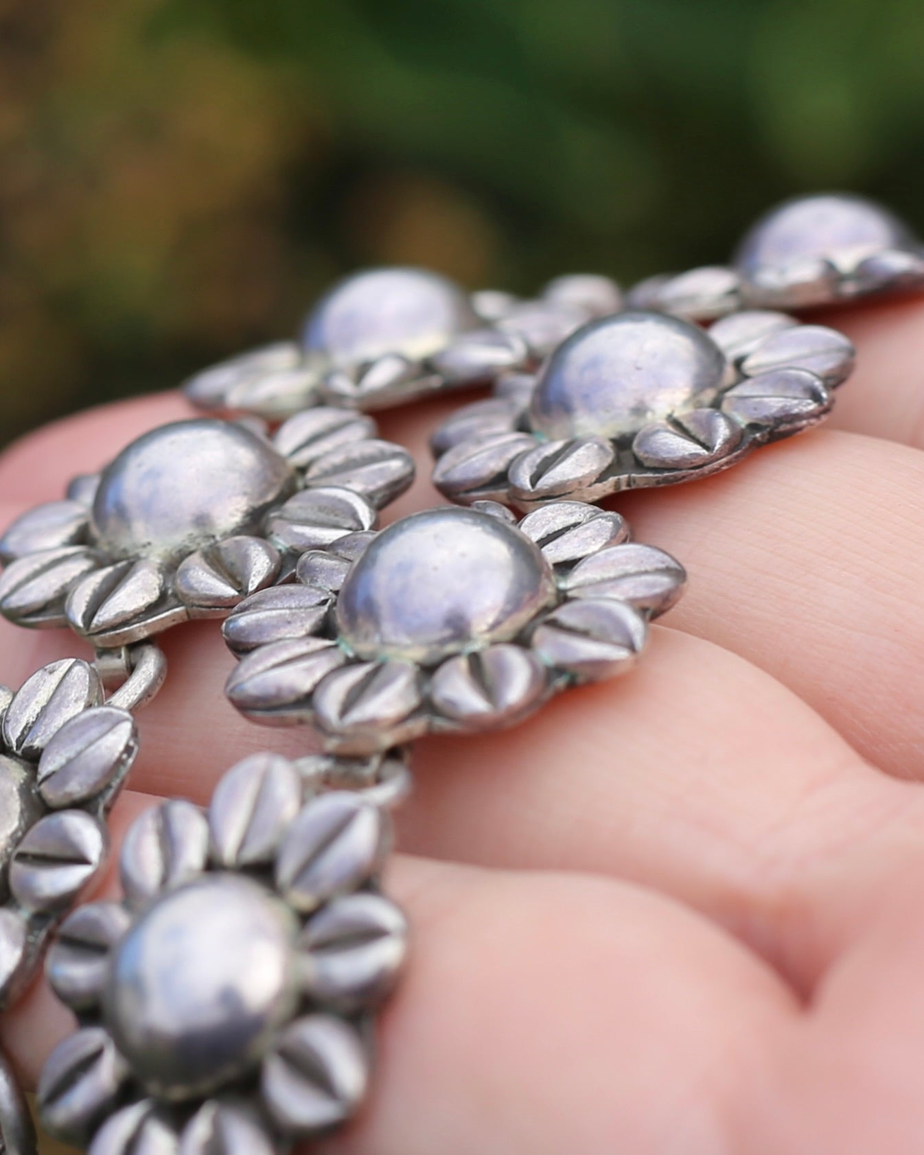Chunky Vintage Mexican Silver Daisy/ Sunflower Necklace, Sterling Silver, 44cm or 17.25 inches, 98.52g