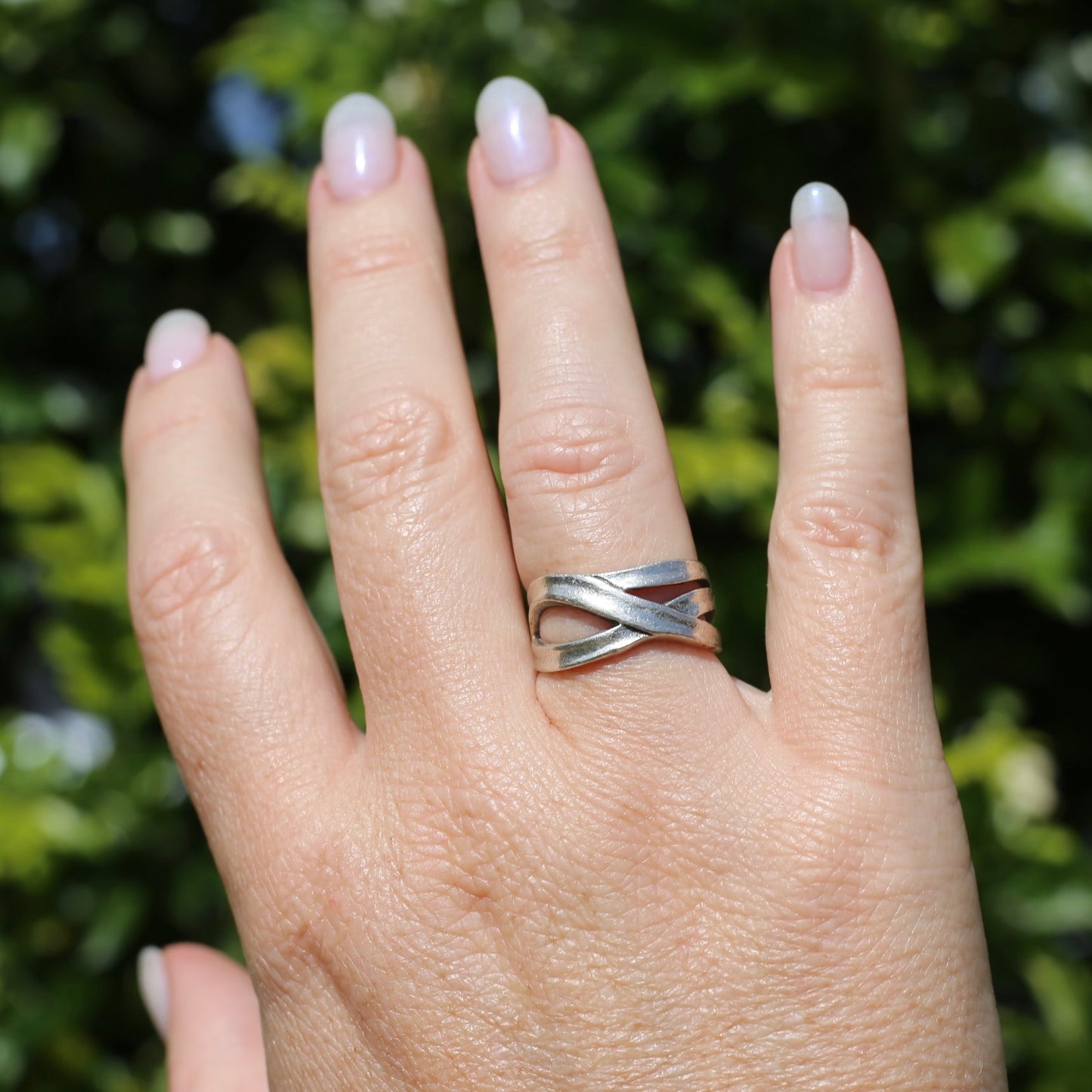 Rustic Silver Ribbon Ring, size P or 7.5 - fits more like an N1/2 or 7 due to width