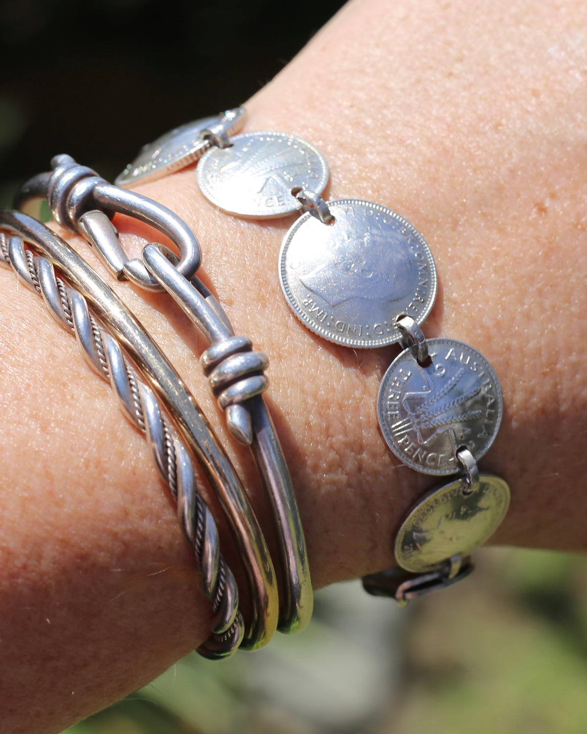 WWII Lucky Sixpence and Threepence Bracelet - coins 1938, 1942, 1943, 1944, 92.5% silver, 17.5cm or just under 7 inches, 19.83g