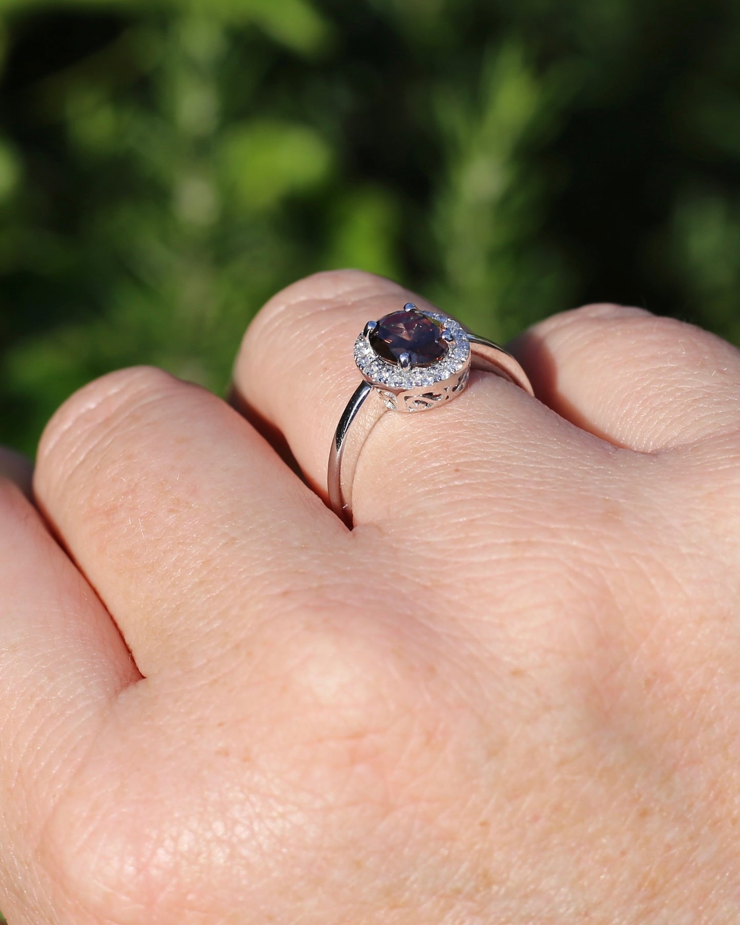 1.82ct Chocolate Australian Zircon with Diamond Halo, 14ct White Gold, size N or 6.75, 3.34g