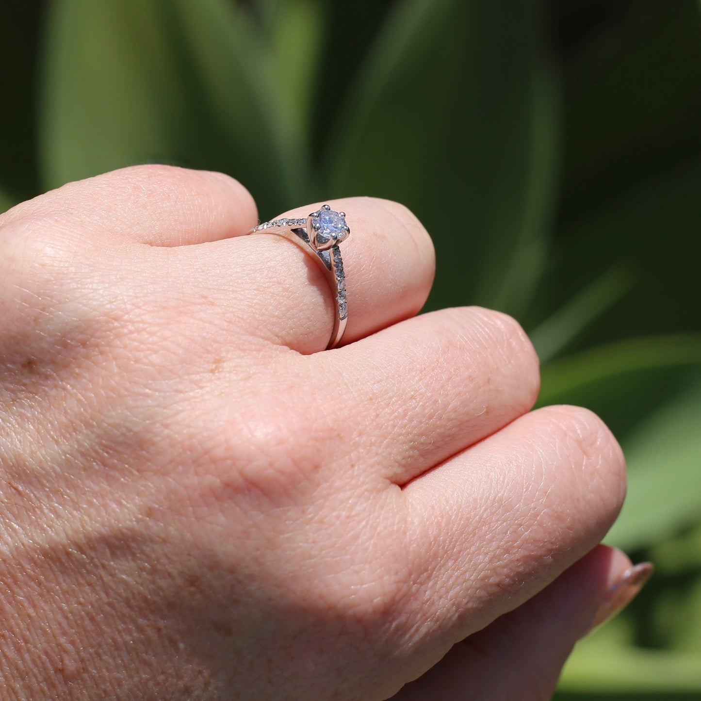 On hold Early Brilliant Cut 0.45ct Diamond Ring, with Grain Set Diamond Shoulders, 18ct White Gold, size 6.5 or M1/2