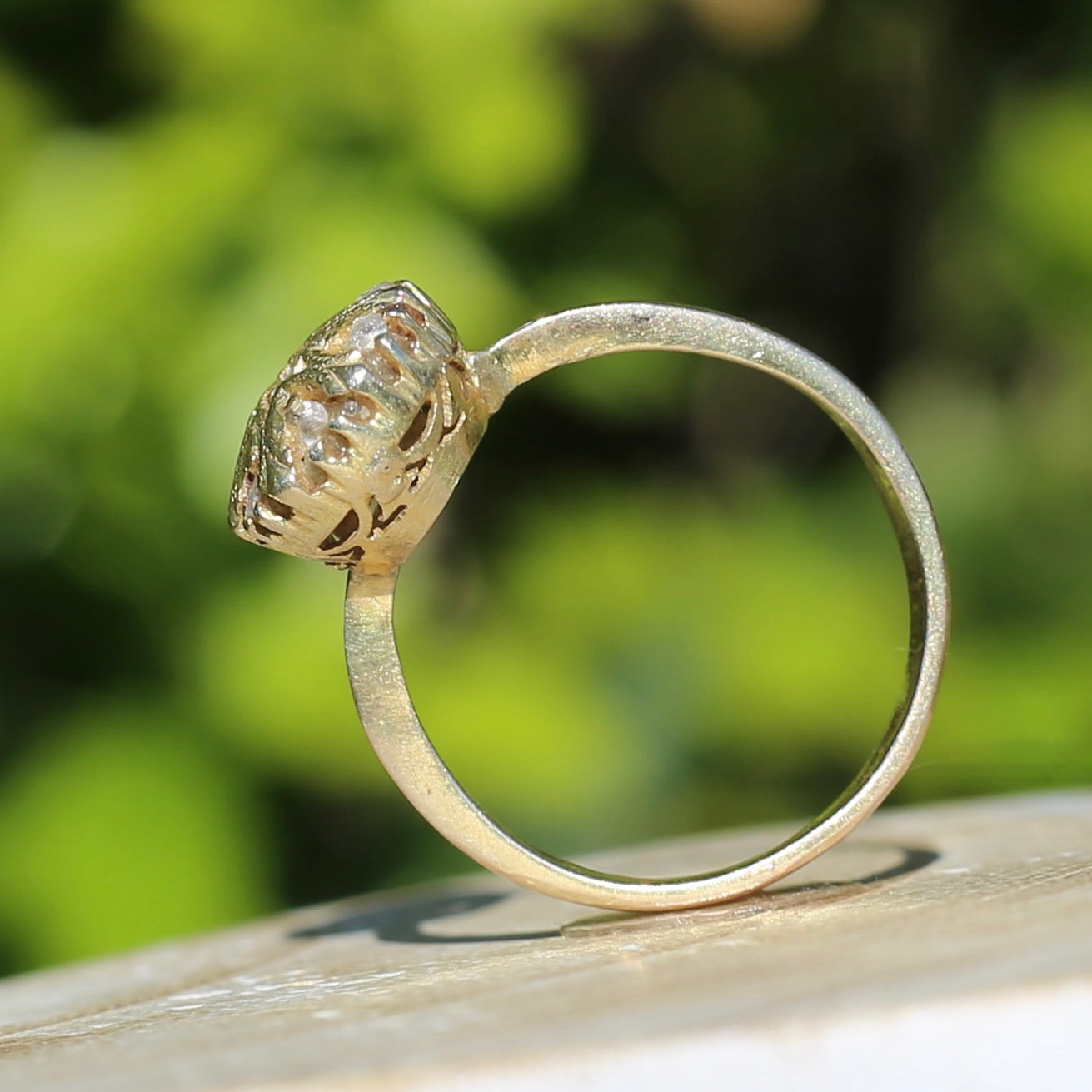 Rustic Handmade Likely Victorian Rose and Table Cut Diamond & Quartz Ring, approx 12ct Yellow Gold, size T or 9.5