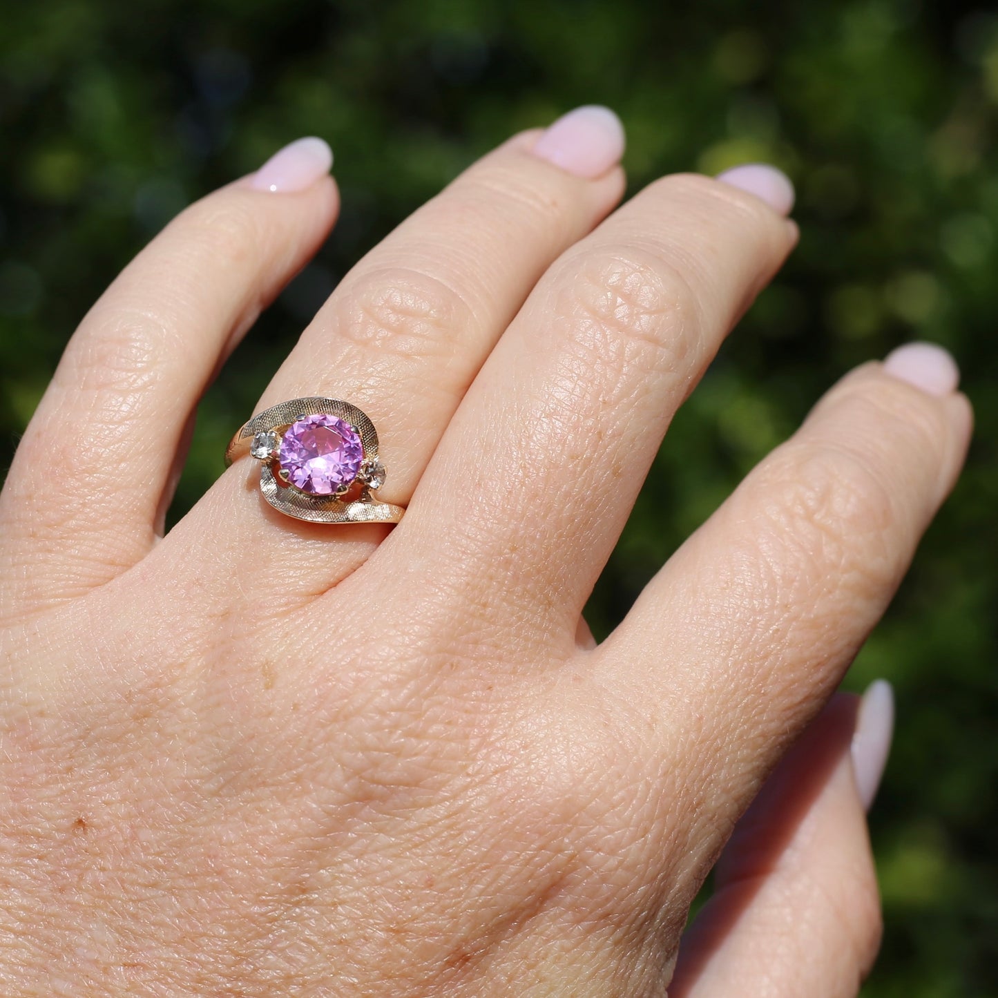 Asymmetric Pink Sapphire and White Spinel Dress Ring, 10ct Yellow Gold, size  N or 6.75