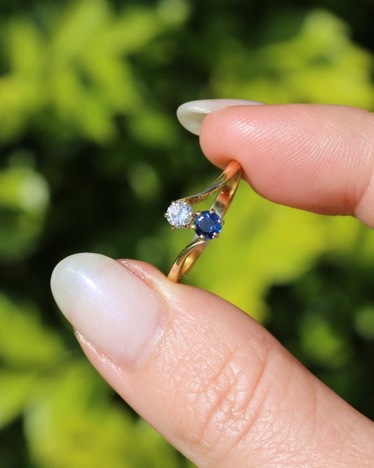 Sapphire and Diamond Toi et Moi, 18ct Yellow Gold, size N or 6.75