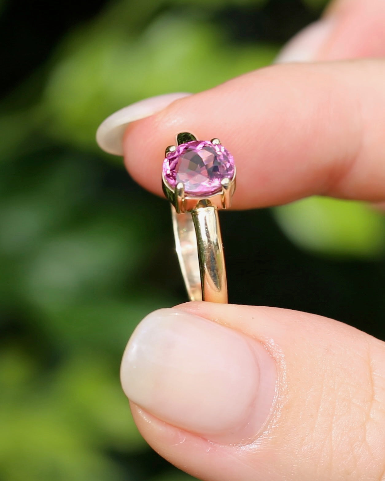 1.28ct Oval Natural Pink Rubellite Tourmaline, Claw Set in 9ct Yellow Gold, size 9 or S