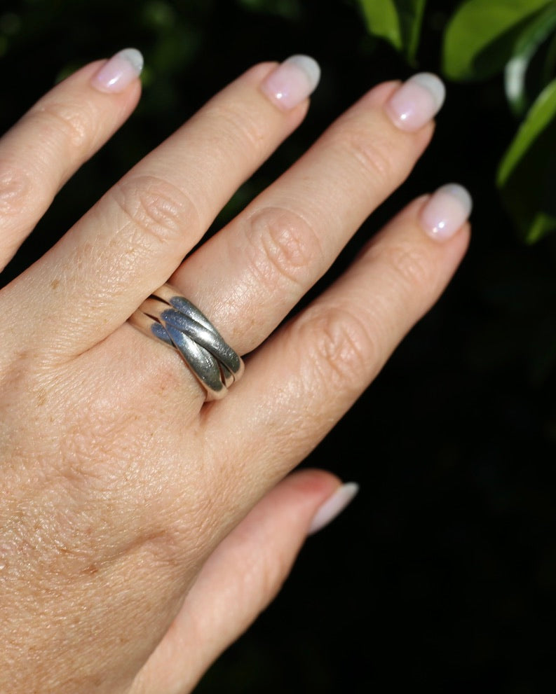 5 Ring Russian Wedding Ring, Sterling Silver, Size T1/2 or 9.75, 5.95g
