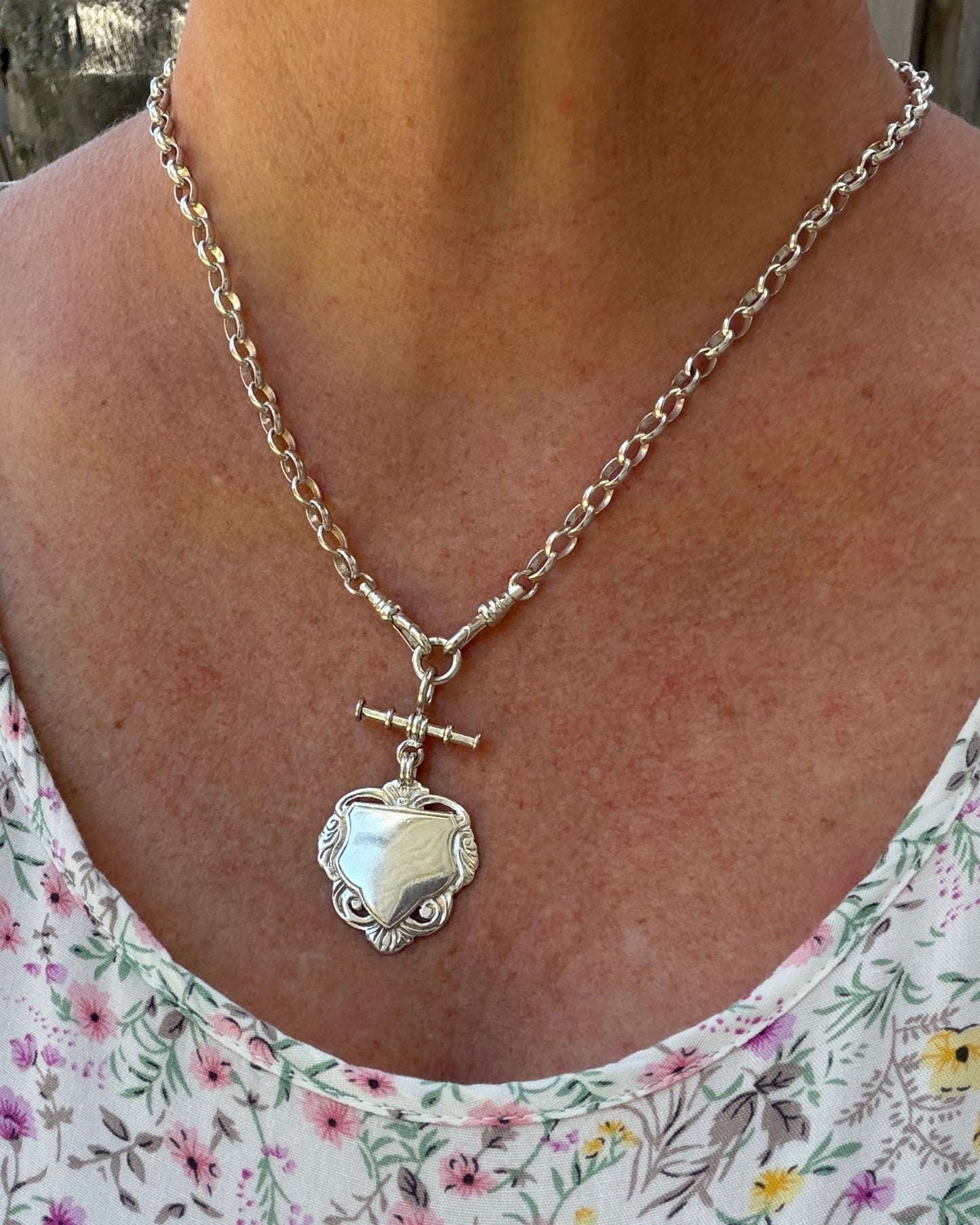 Vintage (likely Australian) Belcher Chain With Double Swivel Albert Clasps, T-bar and Fob, Sterling Silver, 47cm or 18.5 inches, 22.9g