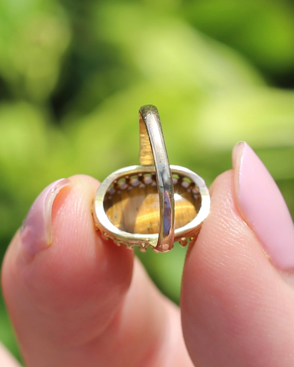 Second Glance - Antique Birmingham Made 1922 Tiger Eye Cabochon Ring, 15ct Yellow Gold, size I or 4.25, 2.27g