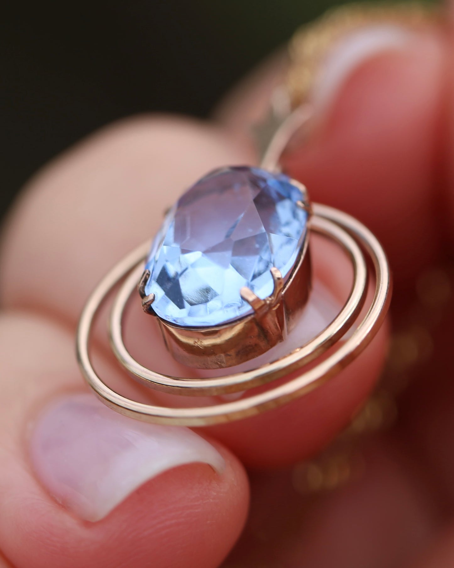 Circa 1940s Blue Glass Pendant, 9ct Old Rosey Gold, 2.35g