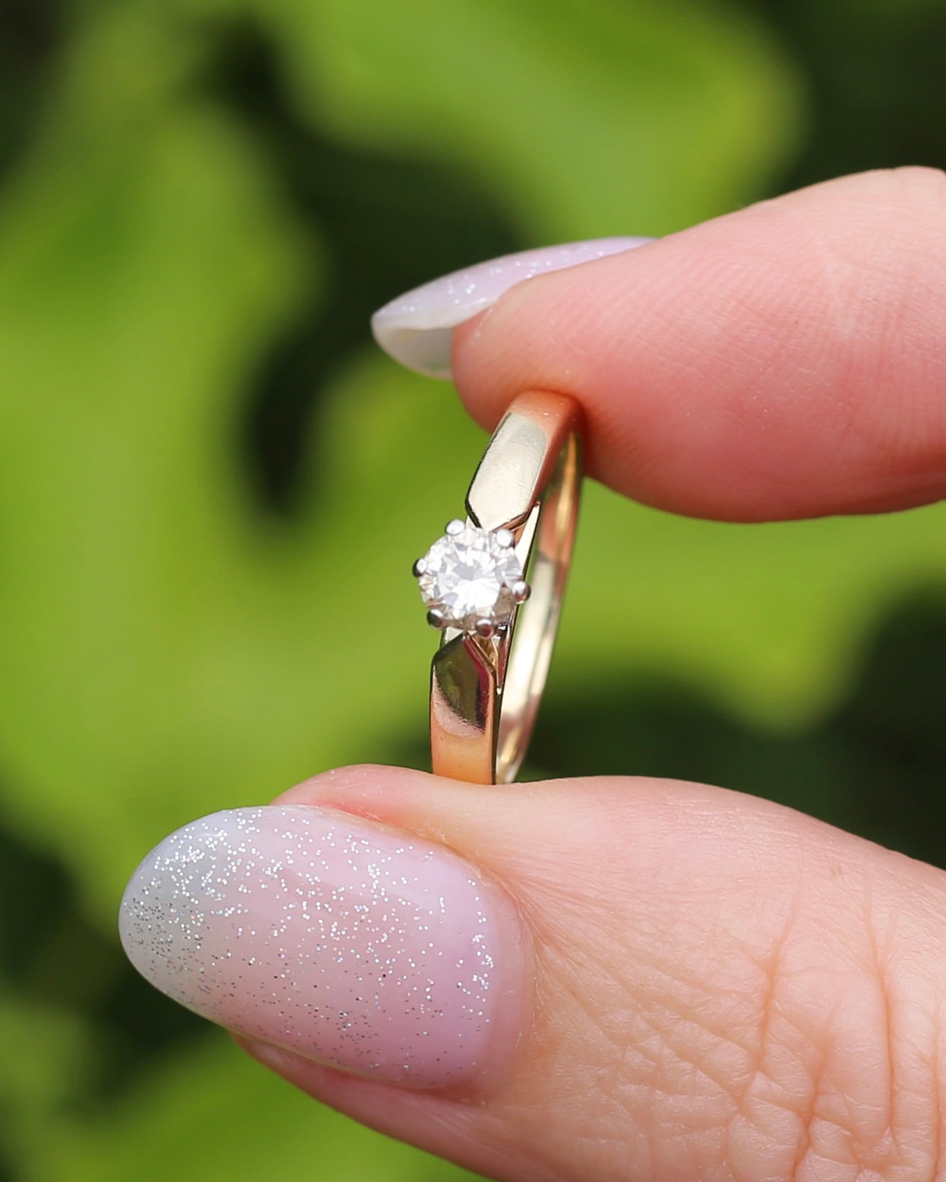 0.35ct Natural Champagne Diamond Solitaire, 9ct Yellow Gold (with white gold setting), size L or 5.75, 2.72g