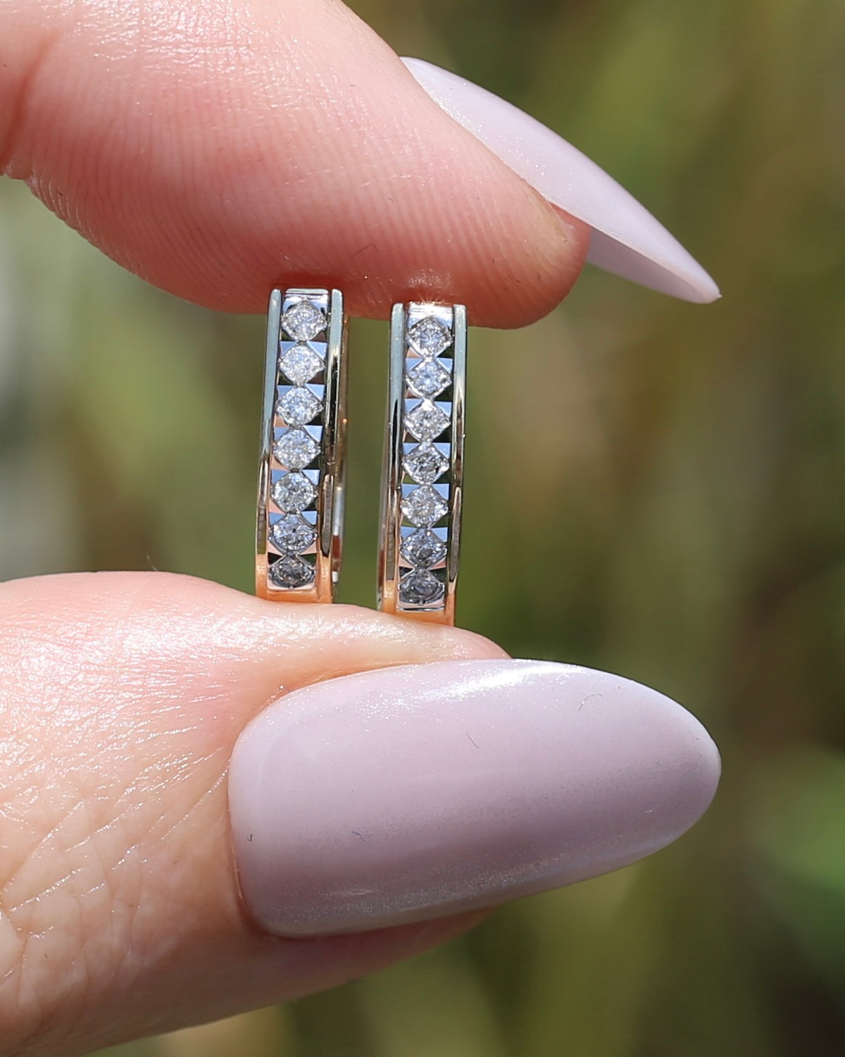 Mixed Metal Natural Diamond Huggies, 10ct Yellow and White Gold, 16 x 3.4mm, 2.45g