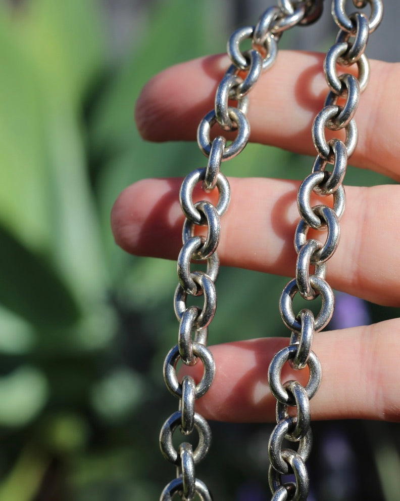 Vintage Chunky Oval Cable Chain with Parrot Clasp, Sterling Silver, 46cm or 18inches, 58.65g